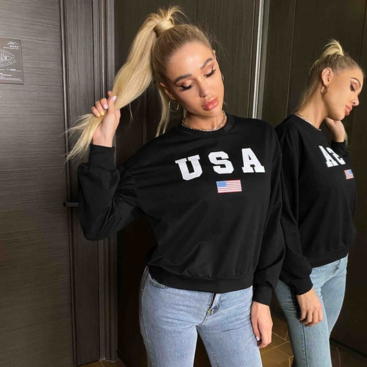 Printed Letters Round Neck Pullover Temperament Sweater Women's Clothing