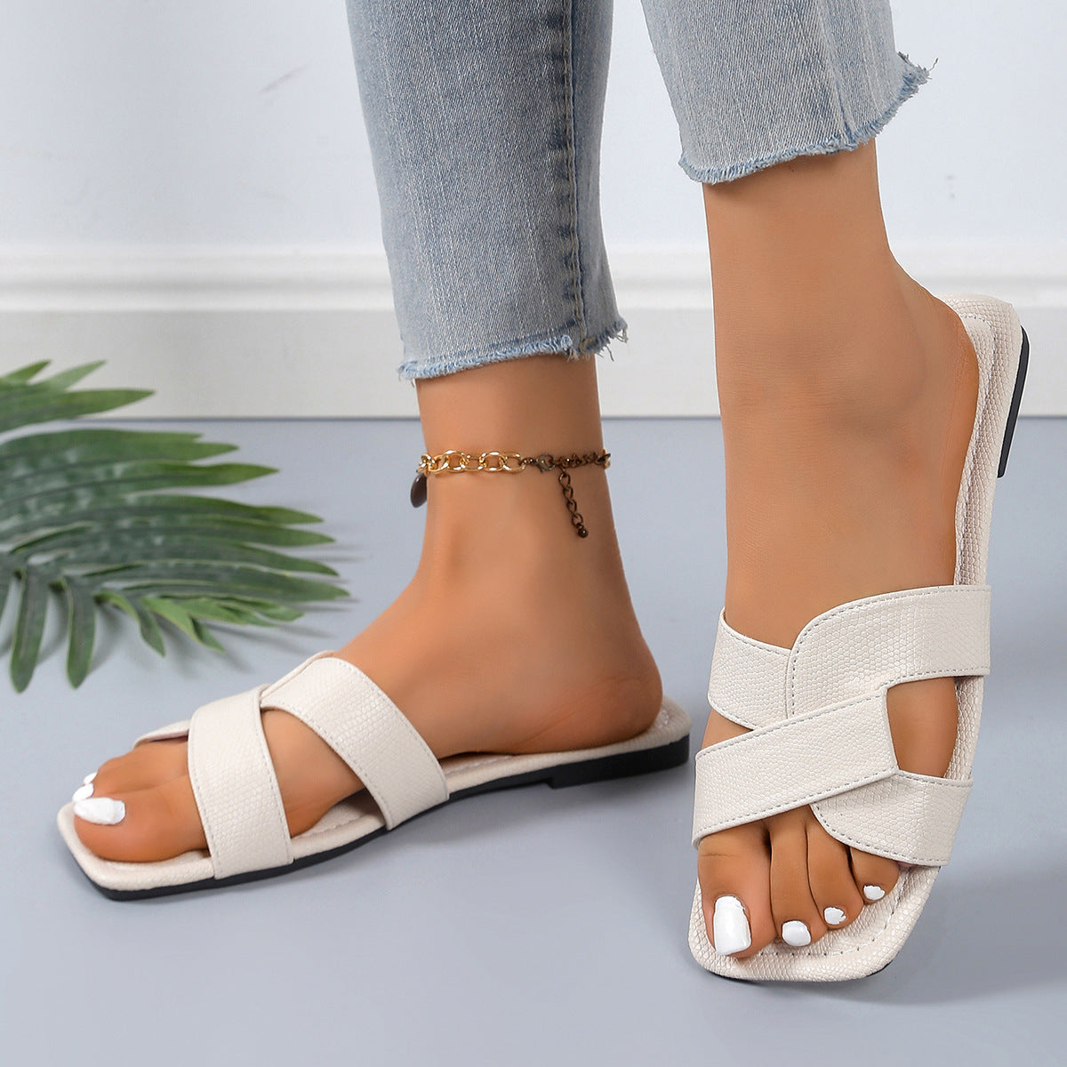 Fashion Slippers Women's Summer Outdoor Wear Square Toe All-matching